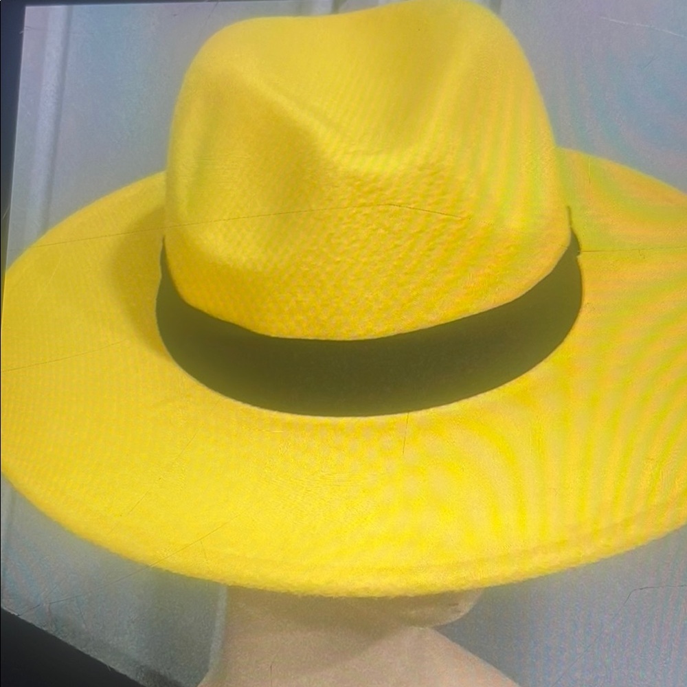 Men’s Mustard Yellow Fedora MJ style Wide Brim Black Band Hat, Adjustable Fit